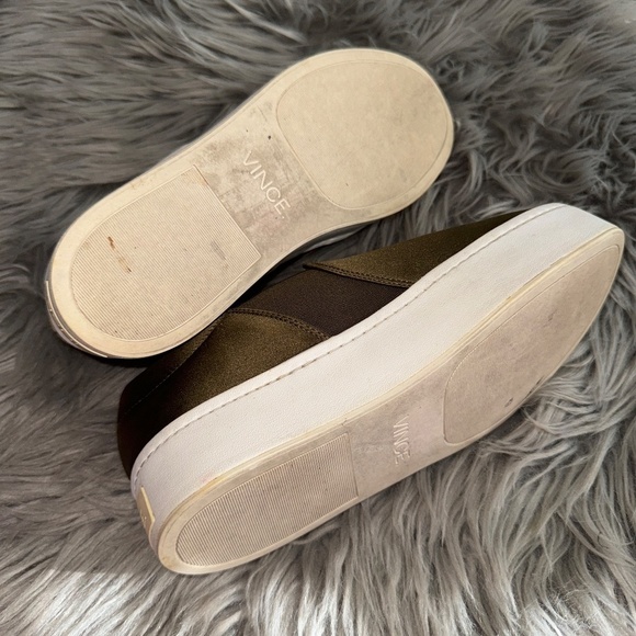Vince Warren Italian Satin Platform Slip On Sneakers Antique Olive Size 7 - Picture 10 of 10